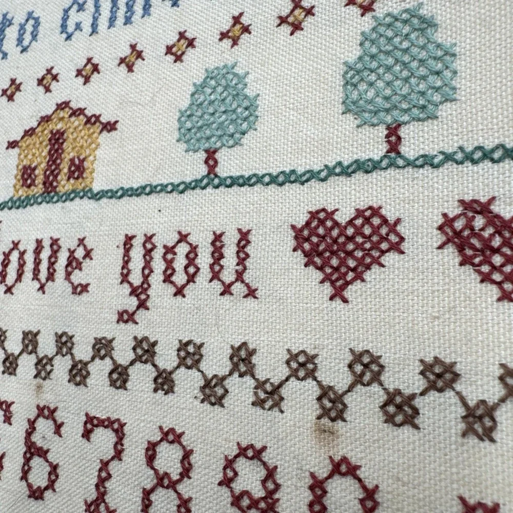 Vintage Wood Framed ALPHABET SAMPLER 16.5x20.5 Cross Stitch Embroidery Family